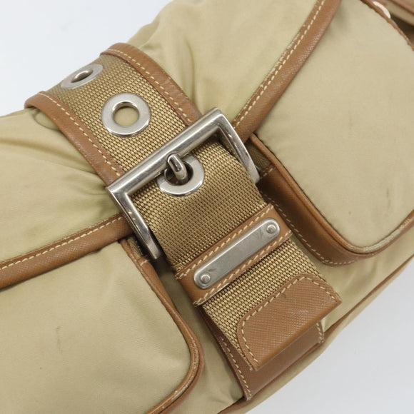 PRADA Shoulder Bag Nylon Beige Silver Auth ka1242