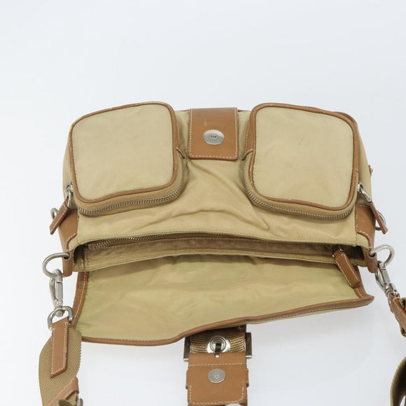 PRADA Shoulder Bag Nylon Beige Silver Auth ka1242