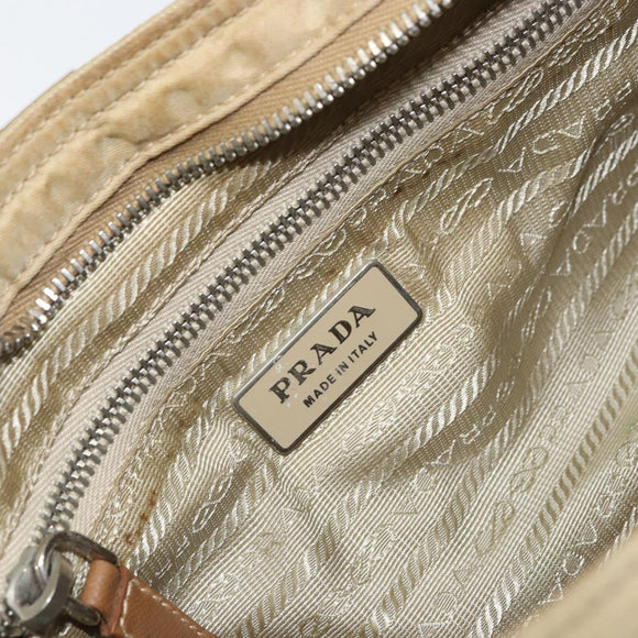 PRADA Shoulder Bag Nylon Beige Silver Auth ka1242