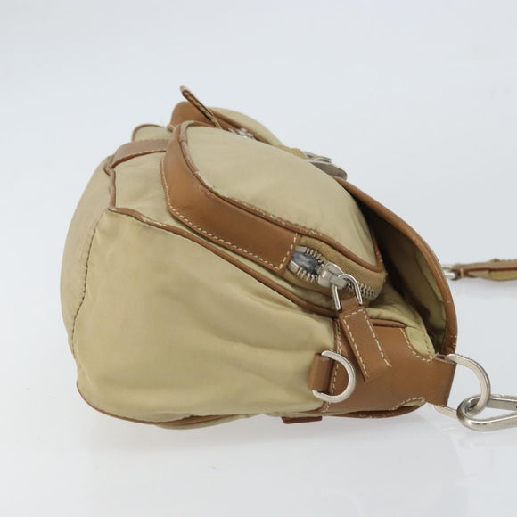 PRADA Shoulder Bag Nylon Beige Silver Auth ka1242