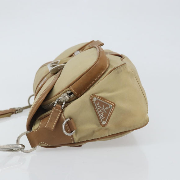 PRADA Shoulder Bag Nylon Beige Silver Auth ka1242