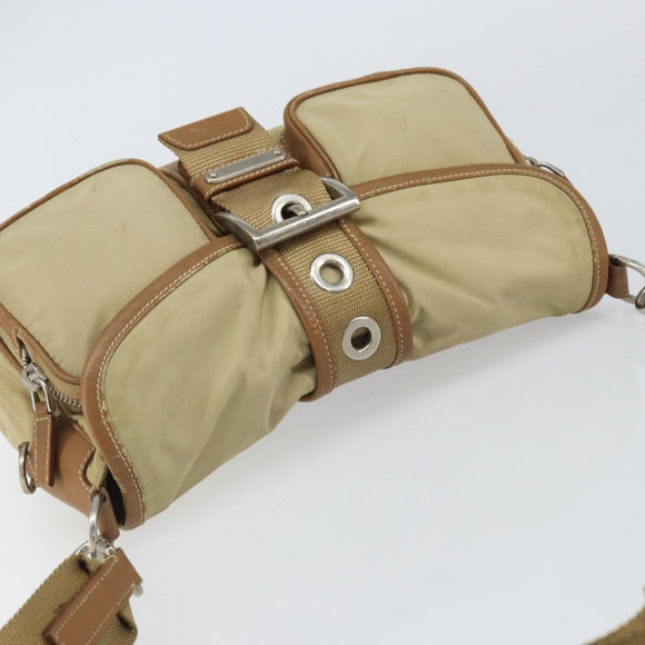 PRADA Shoulder Bag Nylon Beige Silver Auth ka1242