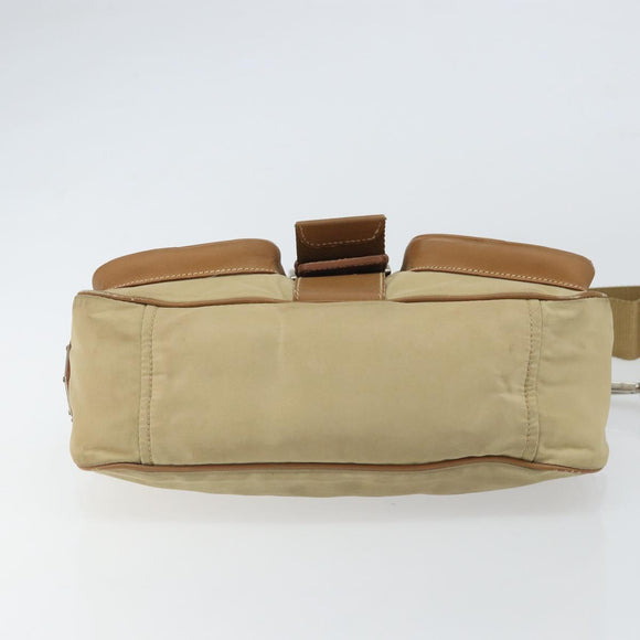 PRADA Shoulder Bag Nylon Beige Silver Auth ka1242