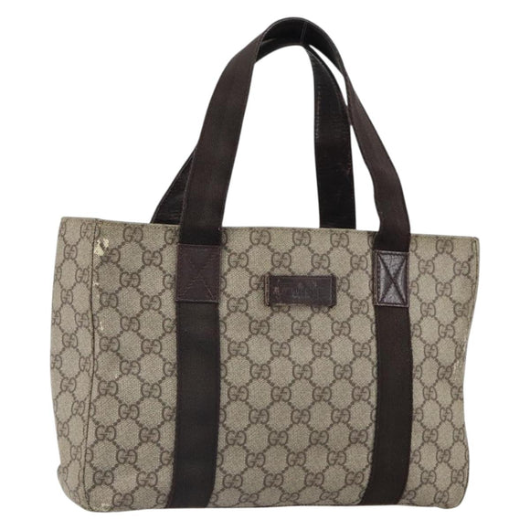 GUCCI GG Supreme Tote Bag PVC Beige Silver 141976 Auth ka1243