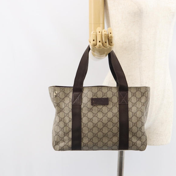 GUCCI GG Supreme Tote Bag PVC Beige Silver 141976 Auth ka1243