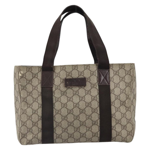 GUCCI GG Supreme Tote Bag PVC Beige Silver 141976 Auth ka1243