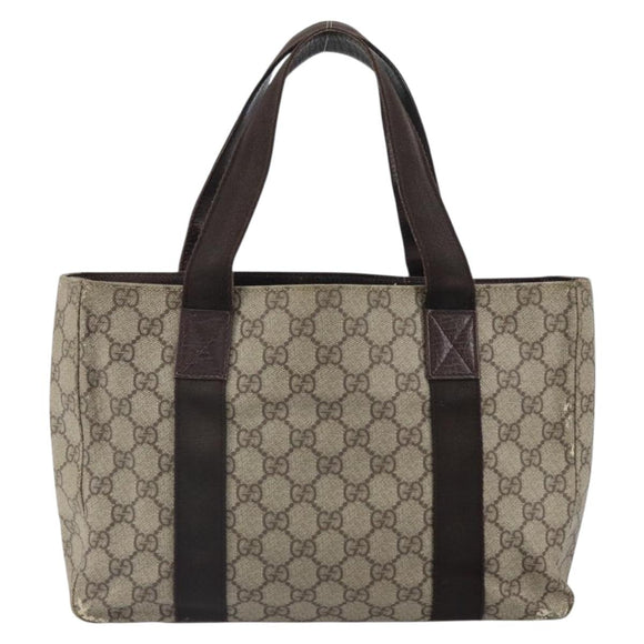 GUCCI GG Supreme Tote Bag PVC Beige Silver 141976 Auth ka1243