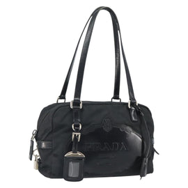 PRADA Hand Bag Nylon Black Silver Auth ka1246