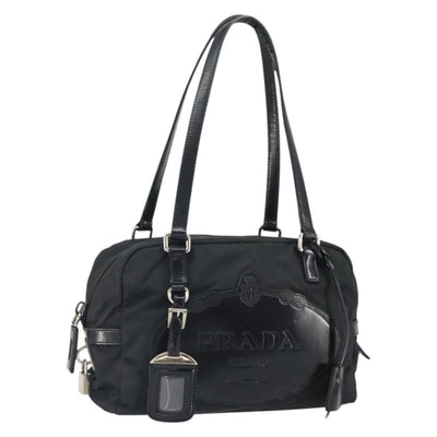 PRADA Hand Bag Nylon Black Silver Auth ka1246