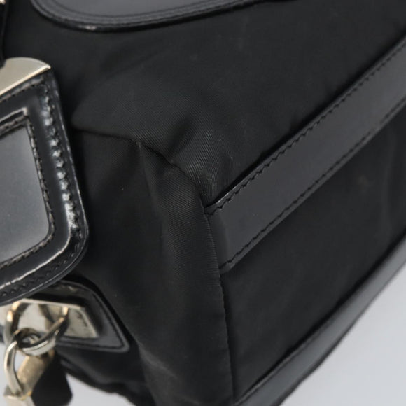 PRADA Hand Bag Nylon Black Silver Auth ka1246