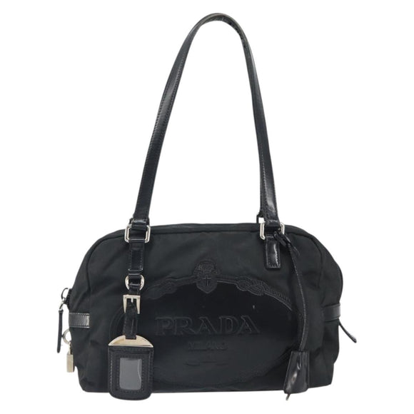 PRADA Hand Bag Nylon Black Silver Auth ka1246