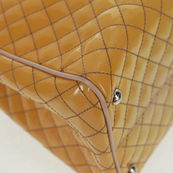 Salvatore Ferragamo Hand Bag Patent leather Yellow Silver Auth ka1247