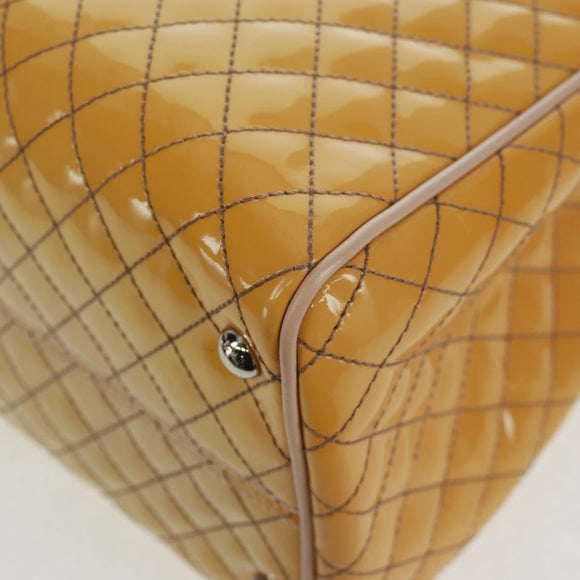 Salvatore Ferragamo Hand Bag Patent leather Yellow Silver Auth ka1247