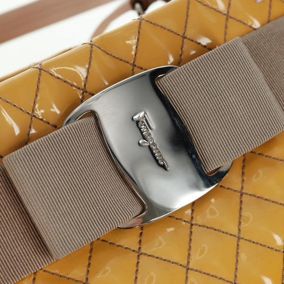 Salvatore Ferragamo Hand Bag Patent leather Yellow Silver Auth ka1247
