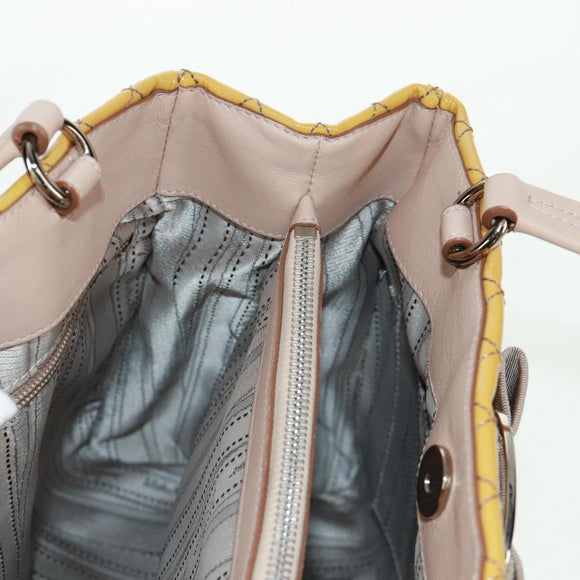 Salvatore Ferragamo Hand Bag Patent leather Yellow Silver Auth ka1247
