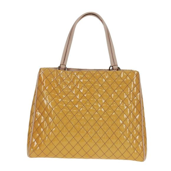 Salvatore Ferragamo Hand Bag Patent leather Yellow Silver Auth ka1247