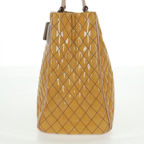 Salvatore Ferragamo Hand Bag Patent leather Yellow Silver Auth ka1247
