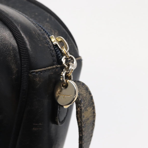 Salvatore Ferragamo Shoulder Bag Leather Navy Gold Auth ka1249