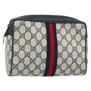 GUCCI GG Supreme Sherry Line Clutch Bag PVC Navy Gold 89 01 012 Auth ka1253-1