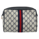 GUCCI GG Supreme Sherry Line Clutch Bag PVC Navy Gold 89 01 012 Auth ka1253-2
