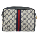 GUCCI GG Supreme Sherry Line Clutch Bag PVC Navy Gold 89 01 012 Auth ka1253-3