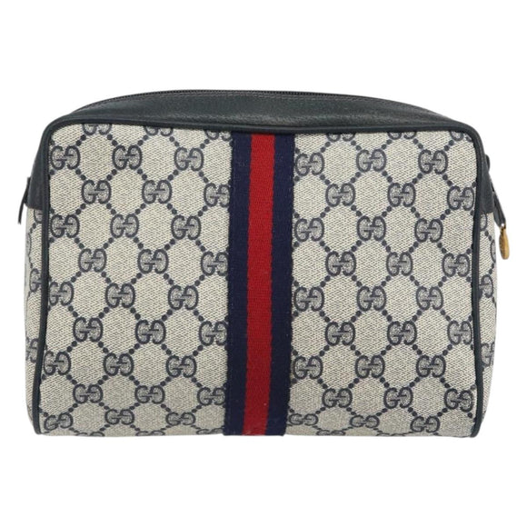 GUCCI GG Supreme Sherry Line Clutch Bag PVC Navy Gold 89 01 012 Auth ka1253