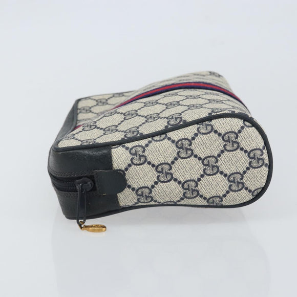 GUCCI GG Supreme Sherry Line Clutch Bag PVC Navy Gold 89 01 012 Auth ka1253