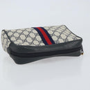 GUCCI GG Supreme Sherry Line Clutch Bag PVC Navy Gold 89 01 012 Auth ka1253-6