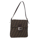 FENDI Zucca Canvas Mamma Baguette Shoulder Bag Black Brown Auth ka126-1