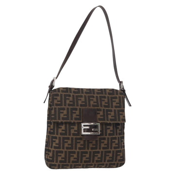 FENDI Zucca Canvas Mamma Baguette Shoulder Bag Black Brown Auth ka126