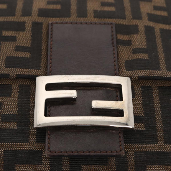 FENDI Zucca Canvas Mamma Baguette Schoudertas Zwart Bruin Auth ka126