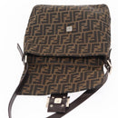 FENDI Zucca Canvas Mamma Baguette Shoulder Bag Black Brown Auth ka126-19