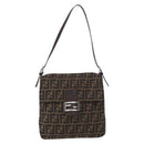 FENDI Zucca Canvas Mamma Baguette Shoulder Bag Black Brown Auth ka126-13
