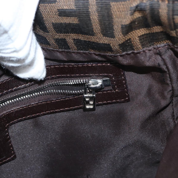 FENDI Zucca Canvas Mamma Baguette Schoudertas Zwart Bruin Auth ka126