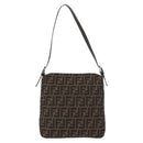 FENDI Zucca Canvas Mamma Baguette Schoudertas Zwart Bruin Auth ka126-2