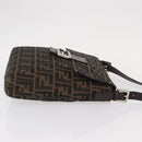 FENDI Zucca Canvas Mamma Baguette Schoudertas Zwart Bruin Auth ka126-3