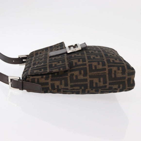 FENDI Zucca Canvas Mamma Baguette Schoudertas Zwart Bruin Auth ka126