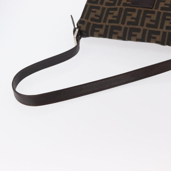 FENDI Zucca Canvas Mamma Baguette Shoulder Bag Black Brown Auth ka126