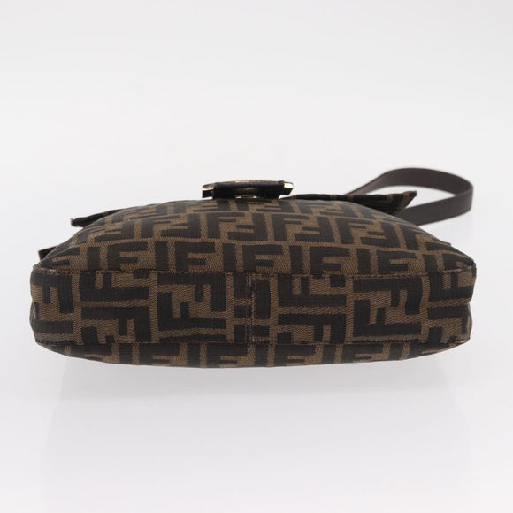 FENDI Zucca Canvas Mamma Baguette Schoudertas Zwart Bruin Auth ka126