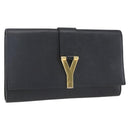 SAINT LAURENT Clutch Bag Leather Black Gold Auth ka1261-1