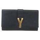 SAINT LAURENT Clutch Bag Leather Black Gold Auth ka1261-13