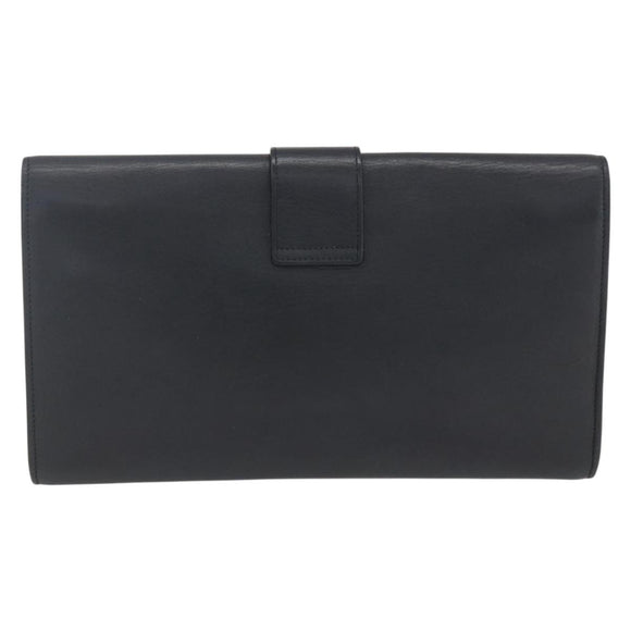 SAINT LAURENT Clutch Bag Leather Black Gold Auth ka1261