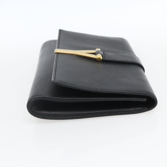 SAINT LAURENT Clutch Bag Leather Black Gold Auth ka1261