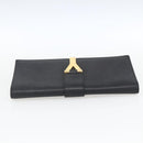SAINT LAURENT Clutch Bag Leather Black Gold Auth ka1261-5