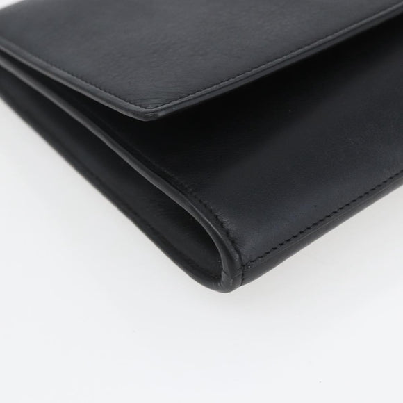 SAINT LAURENT Clutch Bag Leather Black Gold Auth ka1261