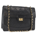CHANEL Matelasse Chain Shoulder Bag Lamb Skin Black Gold CC Auth ka1267-1