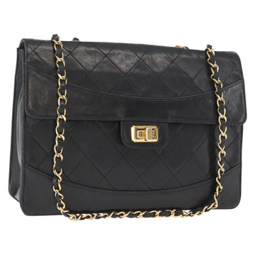 CHANEL Matelasse Chain Shoulder Bag Lamb Skin Black Gold CC Auth ka1267