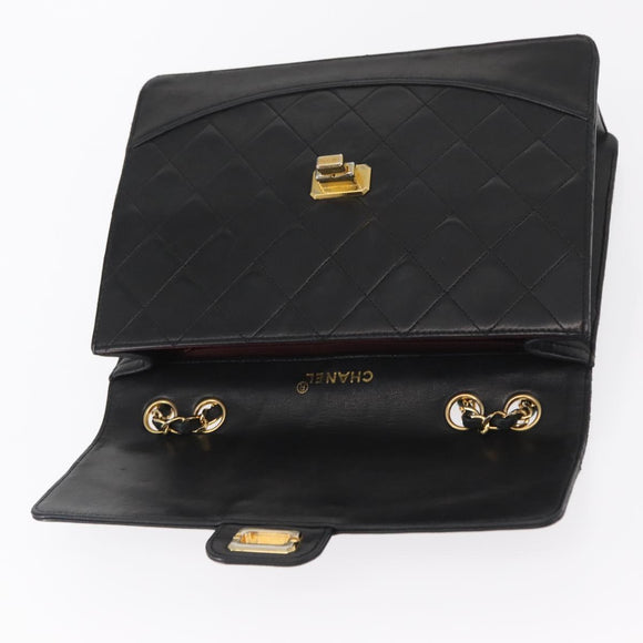 CHANEL Matelasse Chain Shoulder Bag Lamb Skin Black Gold CC Auth ka1267