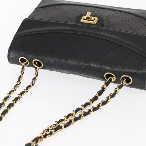 CHANEL Matelasse Chain Shoulder Bag Lamb Skin Black Gold CC Auth ka1267