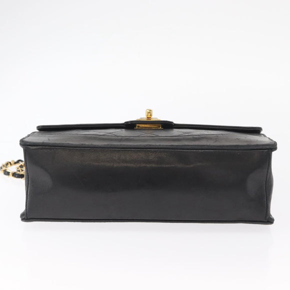 CHANEL Matelasse Chain Shoulder Bag Lamb Skin Black Gold CC Auth ka1267